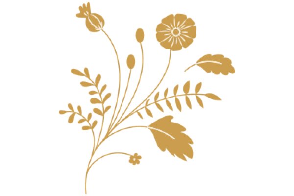 Golden Botanical Illustration: A Flowery Display of Nature's Beauty