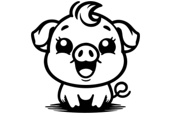 Adorable Cartoon Pig with Big Eyes and a Smile