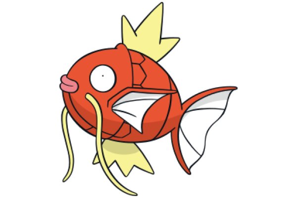 A Whimsical Red Fish with a Yellow Crown and a White Fin