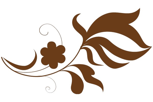 Stylized Floral Design with a Brown Flower and Leaves