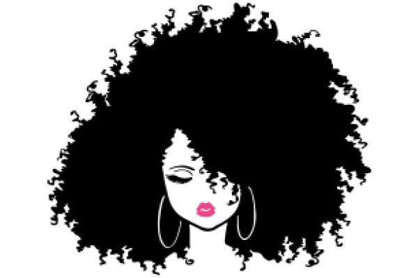 Stylized Portrait of a Woman with Curly Hair and Pink Lips