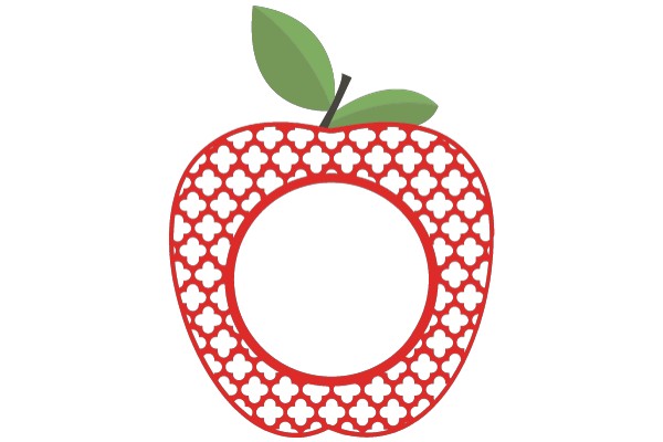 A Red Apple with a Green Leaf and a Floral Design