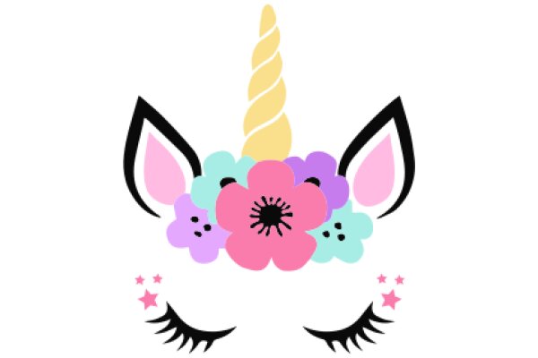 Whimsical Unicorn Mask with Flowery Eyes and Stars