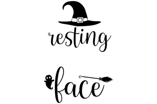 Whimsical Halloween-Themed Logo: Resting Face with Witch Hat and Broomstick