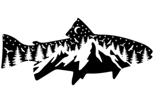 Silhouette of a Fish with a Mountain Backdrop