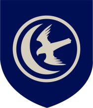 Stylized Logo with a Blue Background and a White Bird Emblem