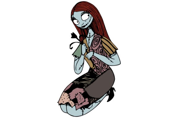 Stylish Cartoon Character with Red Hair and a Unique Outfit