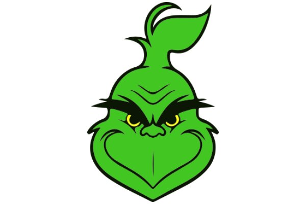 Vibrant Green Cartoon Character with a Mischievous Smirk