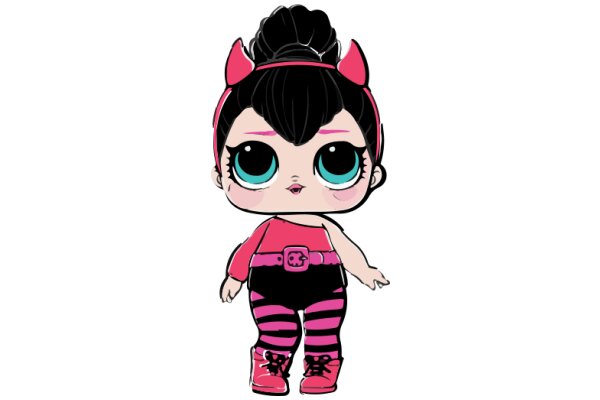 Cute Cartoon Character: A Pink-Haired Girl with Horns and Striped Tights