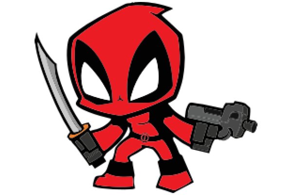 Vigilant Guardian: A Red and Black Cartoon Character with a Sword