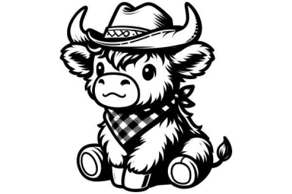 A Cute Cartoon of a Cow in a Cowboy Hat