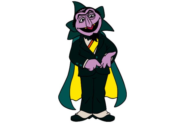 The Purple Wizard: A Cartoon Character with a Cloak and a Smile