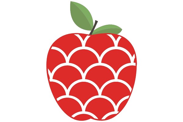 Vibrant Red Apple with a Green Leaf, Illustrated in a Stylized Pattern