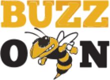 Buzzing Bee Logo with Yellow and Black Background