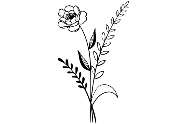 Floral Illustration: A Single Flower with Leaves and Stem