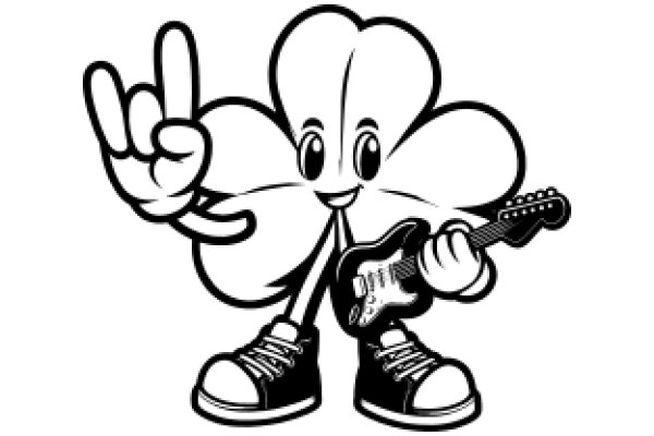 Stylish Cartoon Character with a Guitar and a Peace Sign