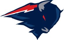 Stylized Sports Team Logo with a Blue Wolf and Red Lightning