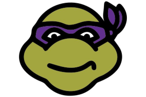 A Friendly Cartoon Character: A Green Turtle with a Purple Mask