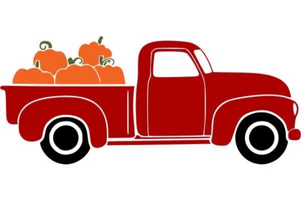 Vintage Red Truck with Orange Pumpkins