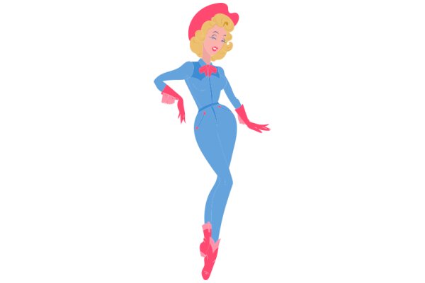 Stylish Illustration of a Female Character in a Blue Dress and Pink Hat