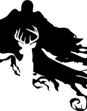 Silhouette of a Majestic Deer and a Mysterious Figure