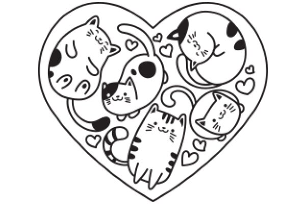 A Whimsical Collection of Cats and Hearts