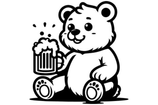 A Playful Encounter: A Cartoon Bear with a Beer in Hand