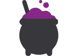 A Purple Cauldron with a Spoon, Bubbling with a Purple Liquid