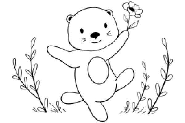 A Whimsical Scene of a Smiling Bear with a Flower in its Paw