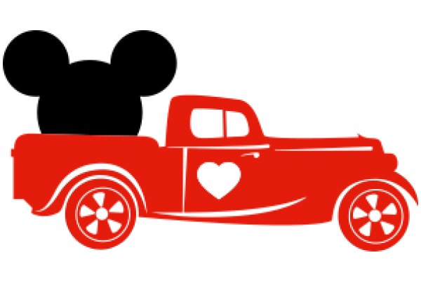 A Red Truck with a Heart and Mickey Mouse Ears