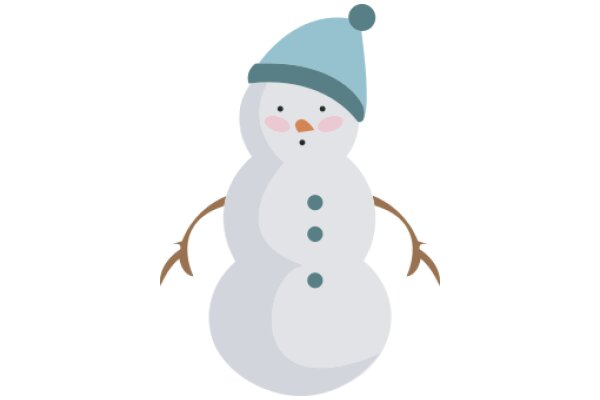 A Friendly Snowman with a Blue Hat and Brown Sticks