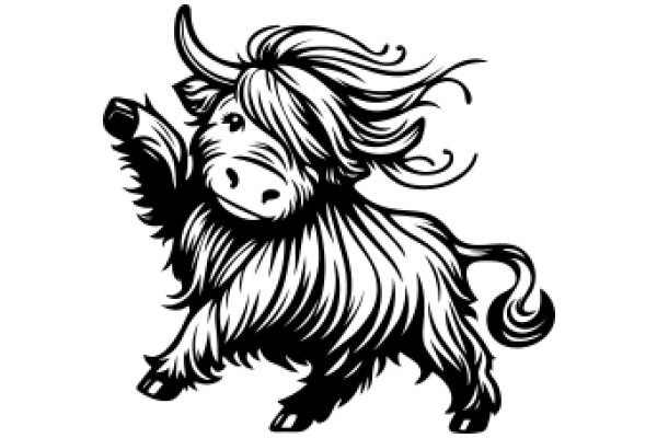 Stylized Illustration of a Long-Haired Cow with a Smile