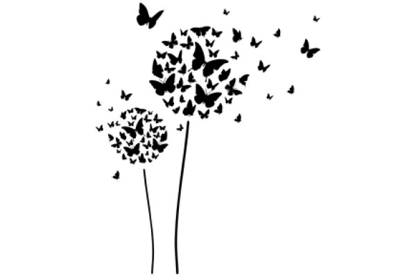 Silhouette of Butterflies and Flowers in