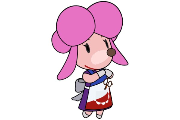 A Cute Cartoon Character with Pink Hair and a Purple Apron