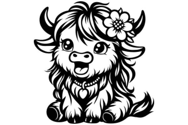 Adorable Illustration of a Cow with a Flower in Its Hair