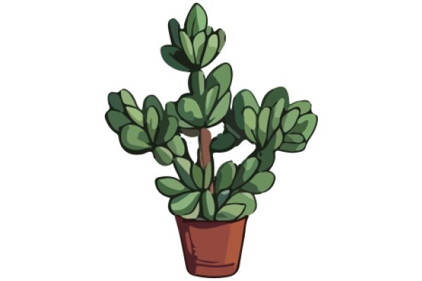 A Digital Illustration of a Potted Plant with Green Leaves and a Brown Pot