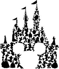 A Silhouette of a Castle with a Surrounding Crowd of Silhouetted Characters