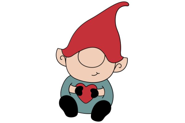 A Whimsical Cartoon Character: A Red-Hatted Gnome with a Heart