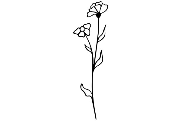 Simplistic Line Drawing of a Flower Stem with Three Flowers