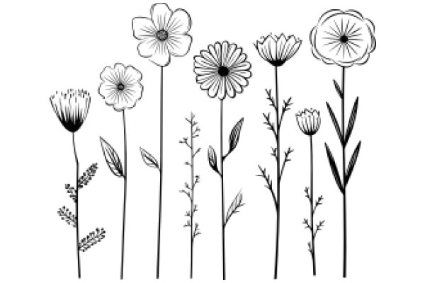 Floral Line Art: A Collection of Stylized Flowers and Plants