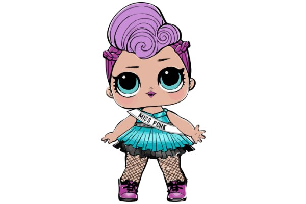 Purple-Haired Anime Character with Blue Dress and Pink Shoes