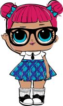 Stylish Cartoon Character with Pink Hair and Blue Dress