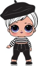 Stylish Cartoon Character: A Fashionable Female with a Chic Hat and Striped Shirt