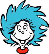 Stylized Cartoon Character with Blue Hair and Red Mouthpiece