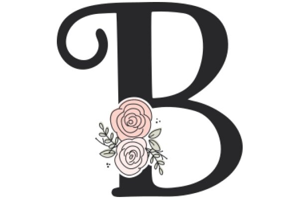 Stylized Letter 'B' with Pink Roses and Leaves