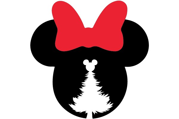 Mickey Mouse Logo with Red Bow and Christmas Tree Silhouette