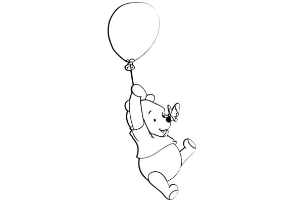 A Playful Drawing of a Cartoon Bear with a Balloon