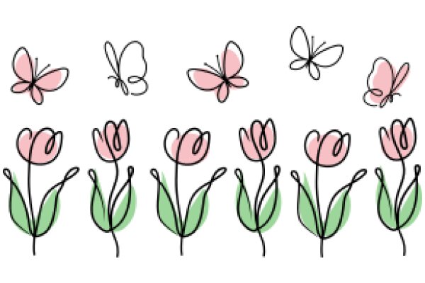 A Delightful Display of Pink and Green Flower Illustrations