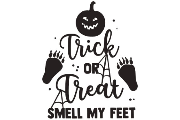 Halloween-themed Sign: 'Trick or Treat' with a Pumpkin and Footprint Design