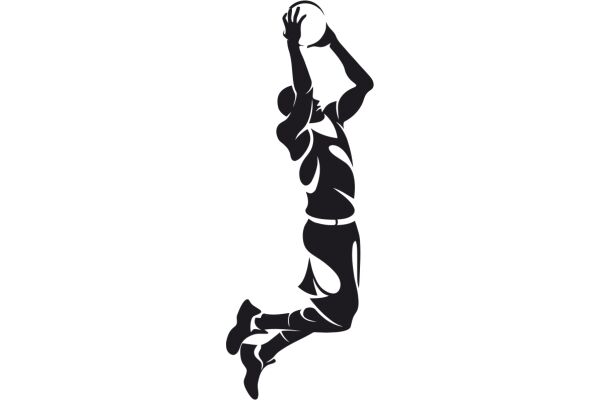 Silhouette of a Basketball Player in Mid-Air, Catching a Ball